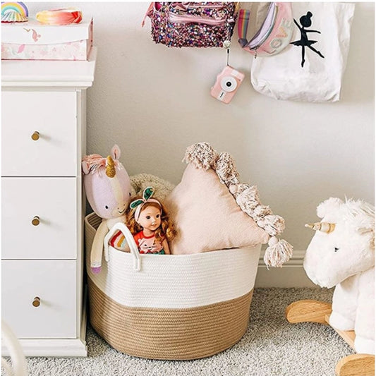 Generic Cotton Laundry Basket Pack of 1 Storage Basket For Clothes (Beige)