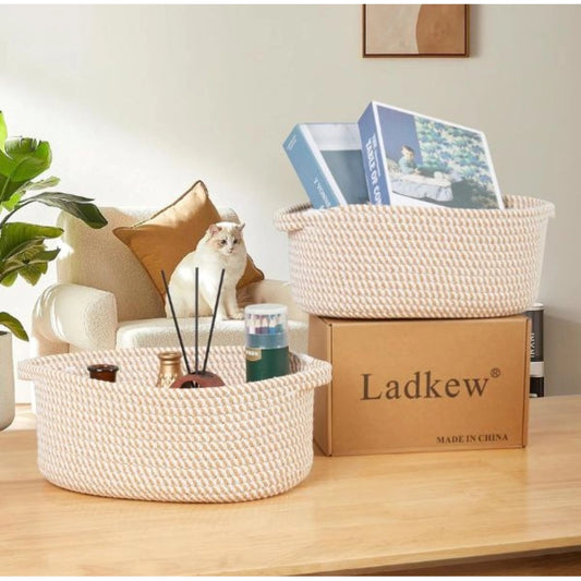 Generic Cotton 2 Pcs Oval Basket Storage Basket For Clothes (Beige)