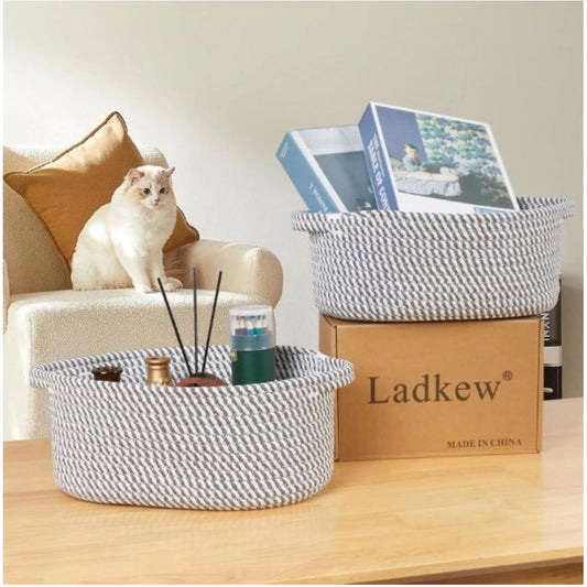 Generic Cotton 2 Pcs Oval Basket Storage Basket For Clothes (Grey)