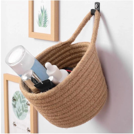 Generic Cotton Hanging Storage Small Basket Pack of 3 Storage Basket For Clothes (Brown)