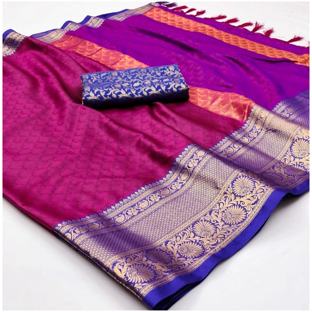 Generic Women's Cotton Silk Floral Print Saree With Unstitched Blouse 5.5Mtr (Purple)