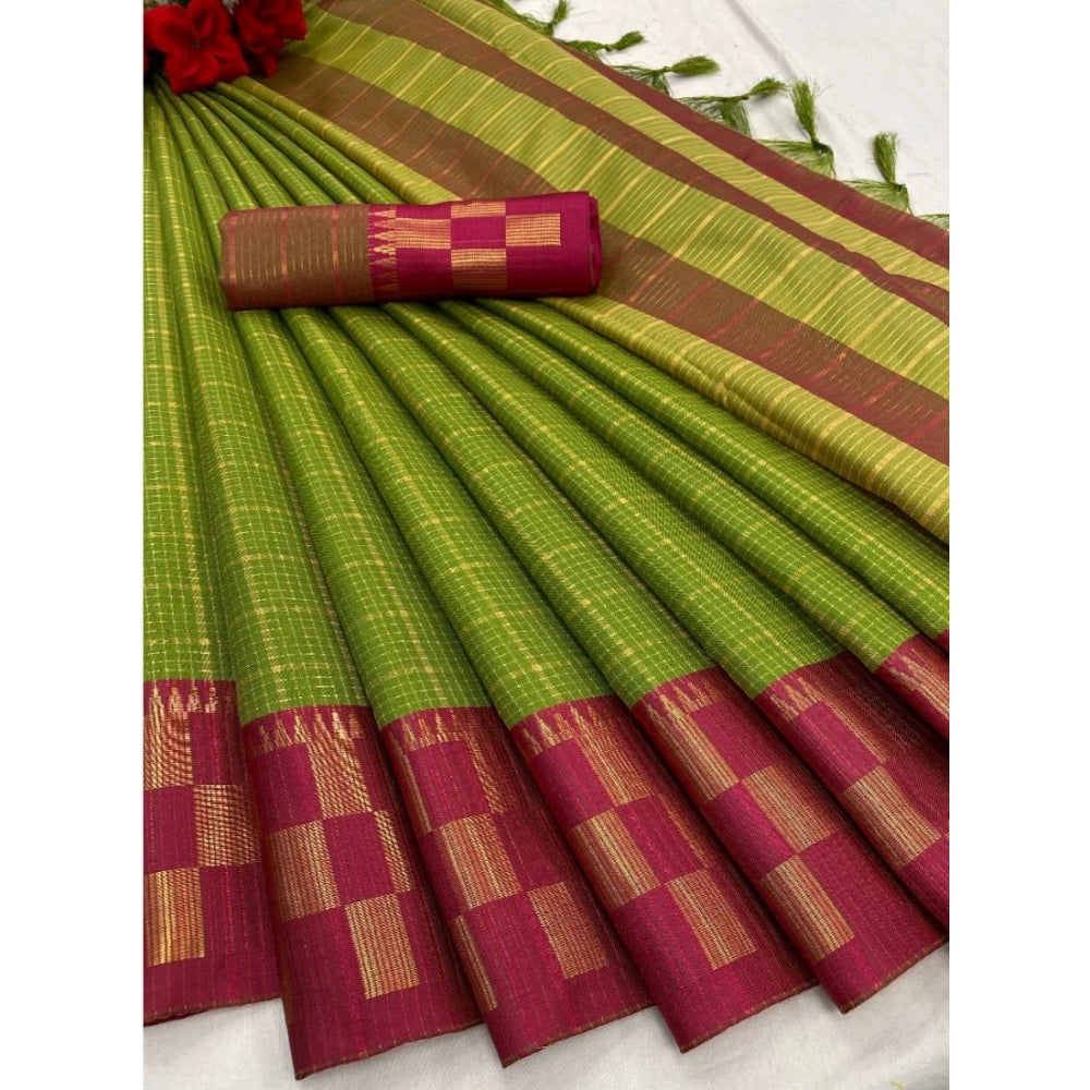 Generic Women's Cotton Silk Printed Saree With Unstitched Blouse 5.5Mtr (Mehendi)