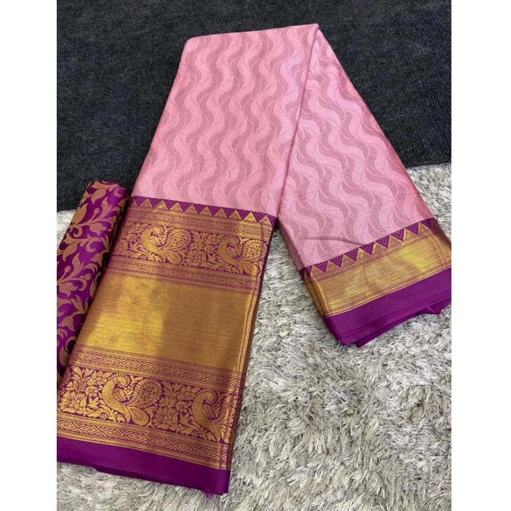 Generic Women's Cotton Silk Printed Saree With Unstitched Blouse 5.5Mtr (Purple)