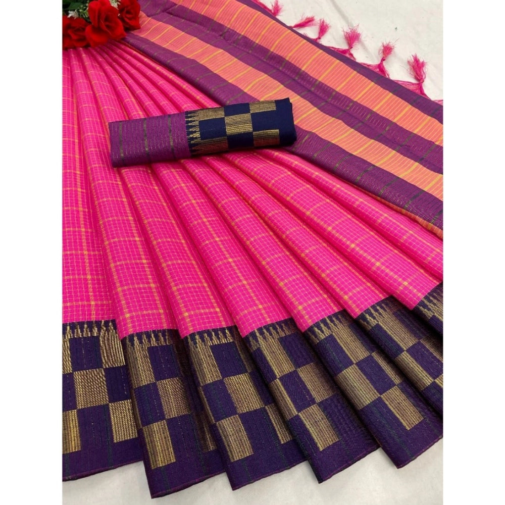 Generic Women's Cotton Silk Printed Saree With Unstitched Blouse 5.5Mtr (Pink)