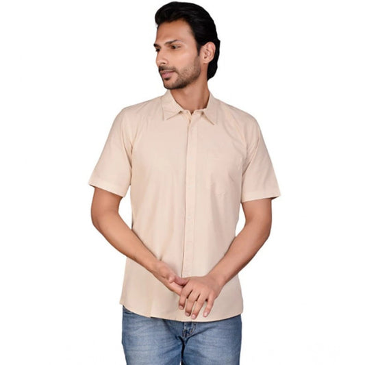 Generic Men's Casual Cotton Half Sleeve Solid Shirt (Beige)