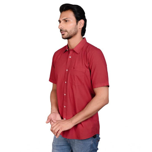 Generic Men's Casual Cotton Half Sleeve Solid Shirt (Red)
