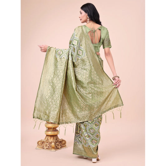 Generic Women's Cotton Printed Saree With Unstitched Blouse 5.5Mtr (Mhendi Green)