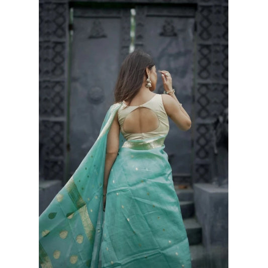 Generic Women's Cotton Printed Saree With Unstitched Blouse 5.5Mtr (Sky)