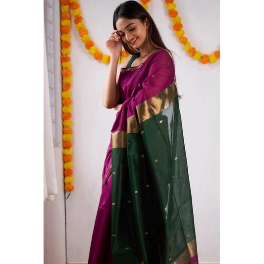 Generic Women's Cotton Printed Saree With Unstitched Blouse 5.5Mtr (Wine)