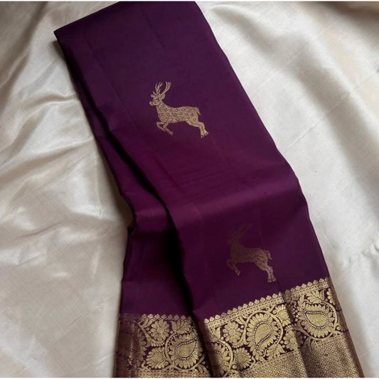 Generic Women's Silk Printed Saree With Unstitched Blouse 5.5Mtr (Wine)