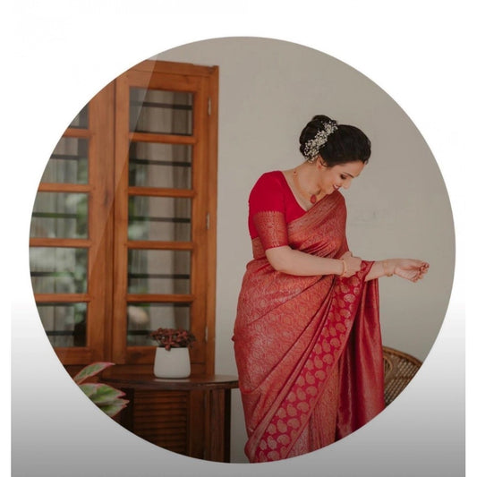 Generic Women's Silk Printed Saree With Unstitched Blouse 5.5Mtr (Red)