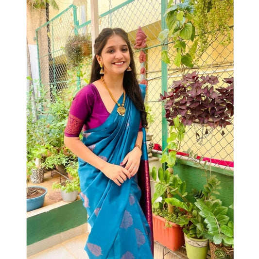 Generic Women's Silk Printed Saree With Unstitched Blouse 5.5Mtr (Rama)