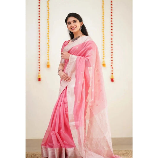 Generic Women's Cotton Printed Saree With Unstitched Blouse 5.5Mtr (Pink)