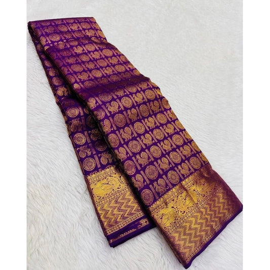 Generic Women's Silk Printed Saree With Unstitched Blouse 5.5Mtr (Purple)