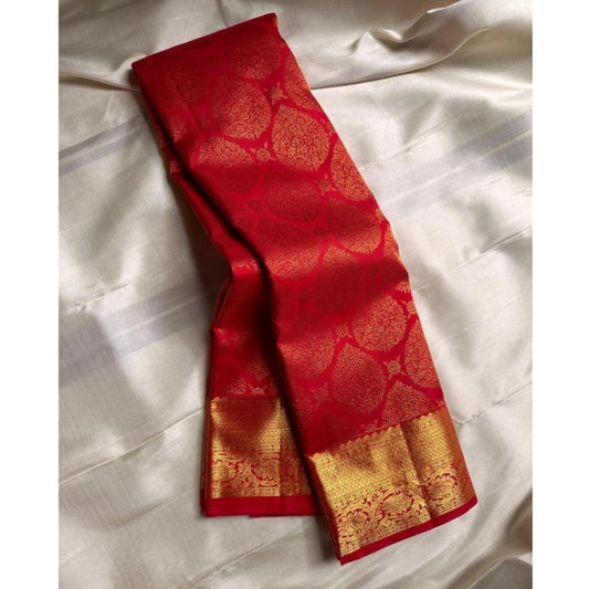 Generic Women's Silk Printed Saree With Unstitched Blouse 5.5Mtr (Red)