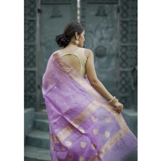Generic Women's Cotton Printed Saree With Unstitched Blouse 5.5Mtr (Lavender)