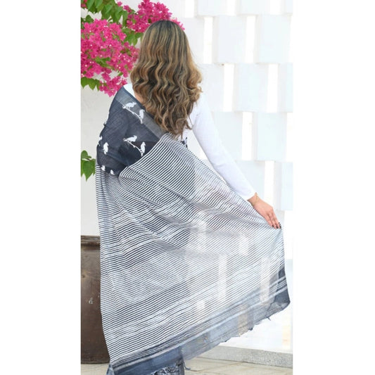 Generic Women's Silk Printed Saree With Unstitched Blouse 5.5Mtr (Black)