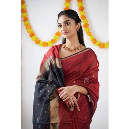 Generic Women's Cotton Printed Saree With Unstitched Blouse 5.5Mtr (Red)