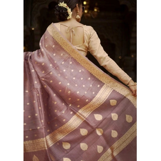 Generic Women's Cotton Printed Saree With Unstitched Blouse 5.5Mtr (Rose Gold)