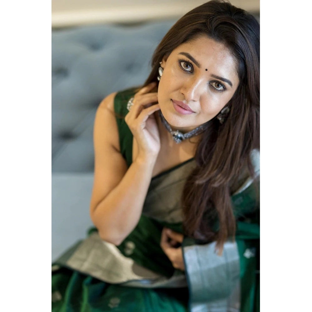 Generic Women's Cotton Printed Saree With Unstitched Blouse 5.5Mtr (Green)