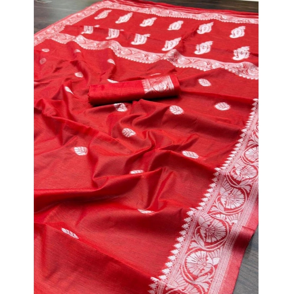 Generic Women's Cotton Printed Saree With Unstitched Blouse 5.5Mtr (Red)