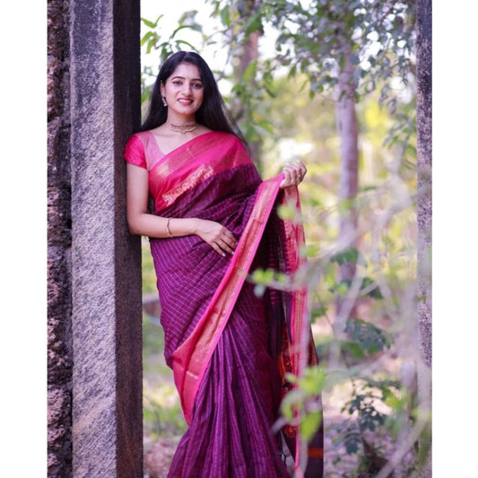 Generic Women's Silk Printed Saree With Unstitched Blouse 5.5Mtr (Purple)