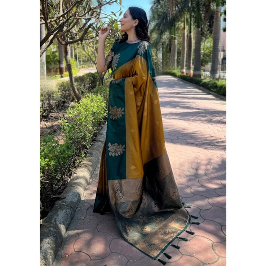 Generic Women's Silk Printed Saree With Unstitched Blouse 5.5Mtr (Yellow)