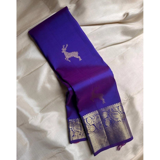 Generic Women's Silk Printed Saree With Unstitched Blouse 5.5Mtr (Royal Blue)