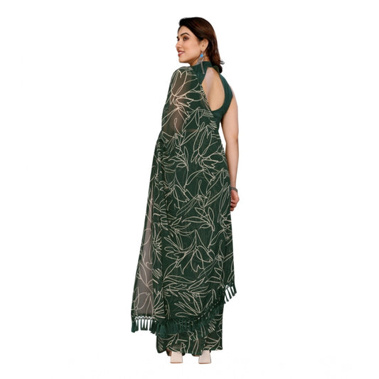 Generic Women's Zalar Lace Georgette Printed Ready-to-Wear Saree With Unstitched Blouse 5.5 Mtr (Green)