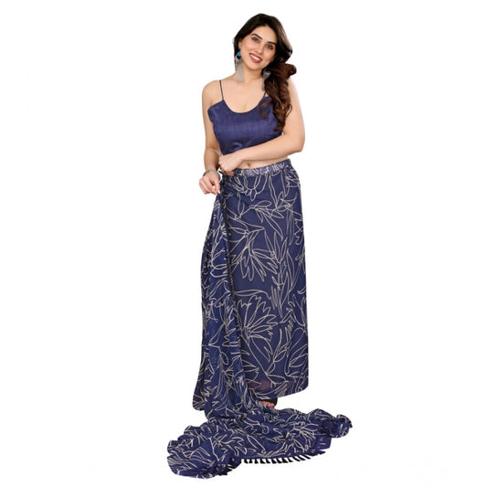 Generic Women's Zalar Lace Georgette Printed Ready-to-Wear Saree With Unstitched Blouse 5.5 Mtr (Blue)