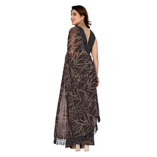 Generic Women's Zalar Lace Georgette Printed Ready-to-Wear Saree With Unstitched Blouse 5.5 Mtr (Brown)