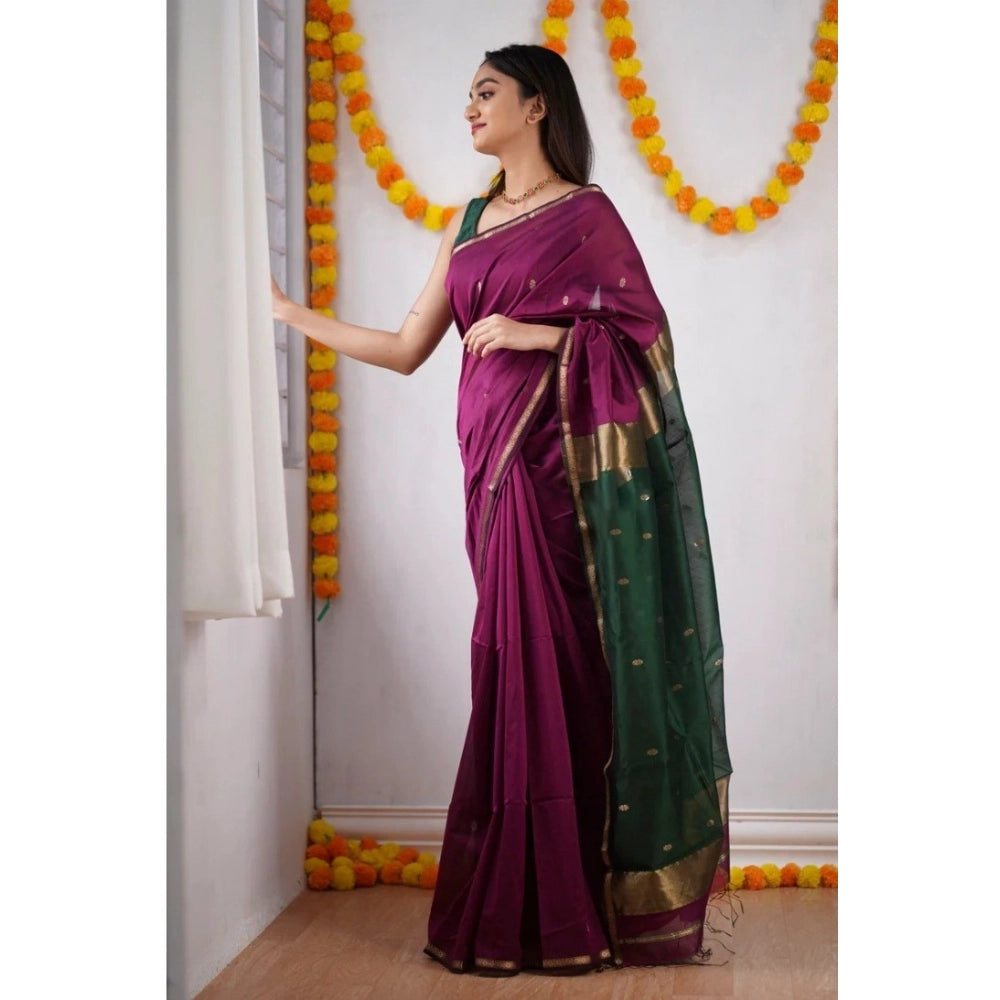 Generic Women's Cotton Printed Saree With Unstitched Blouse 5.5Mtr (Wine)