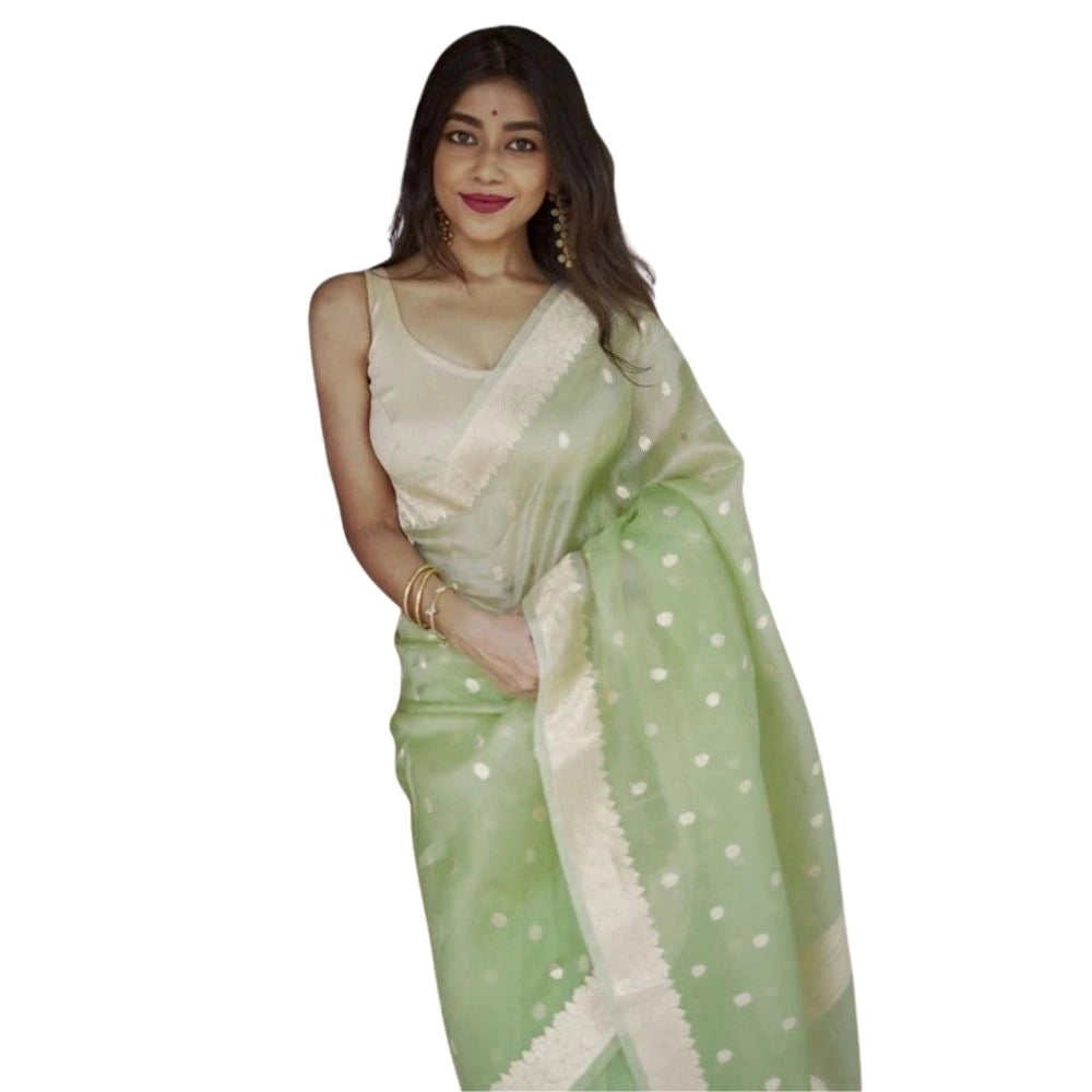 Generic Women's Cotton Printed Saree With Unstitched Blouse 5.5Mtr (Pista)