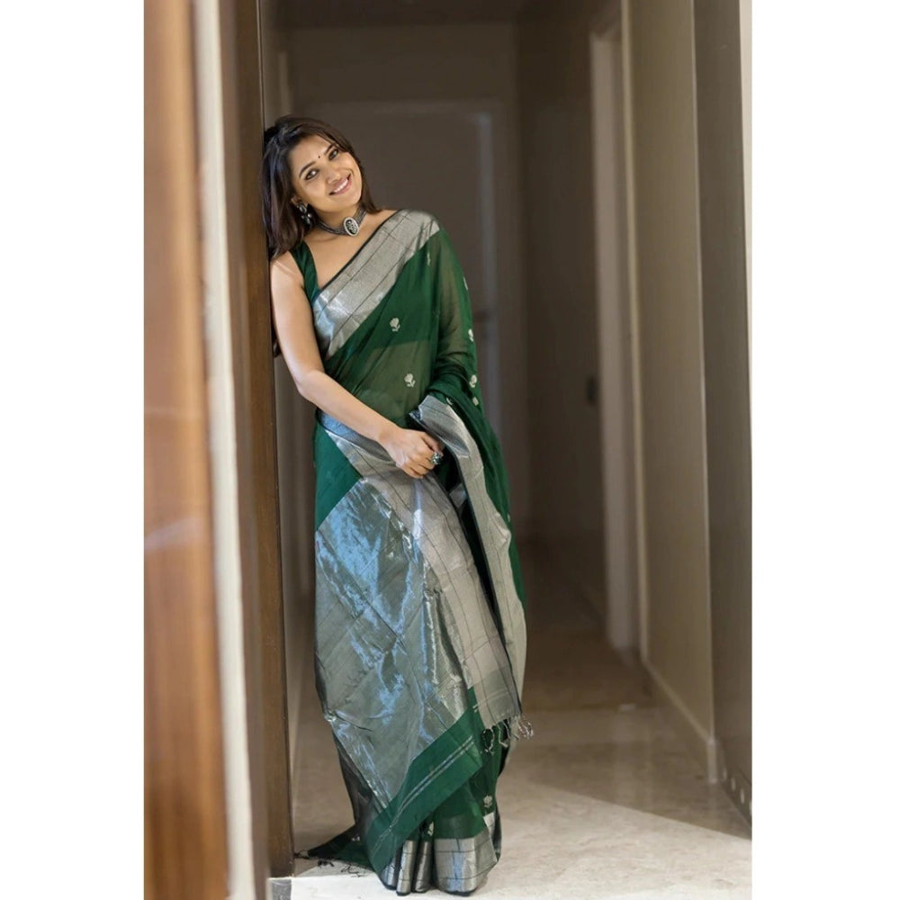 Generic Women's Cotton Printed Saree With Unstitched Blouse 5.5Mtr (Green)