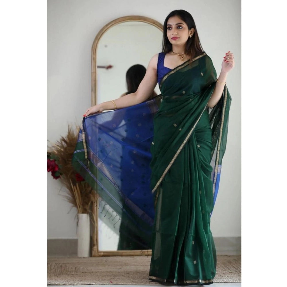 Generic Women's Cotton Printed Saree With Unstitched Blouse 5.5Mtr (Green)