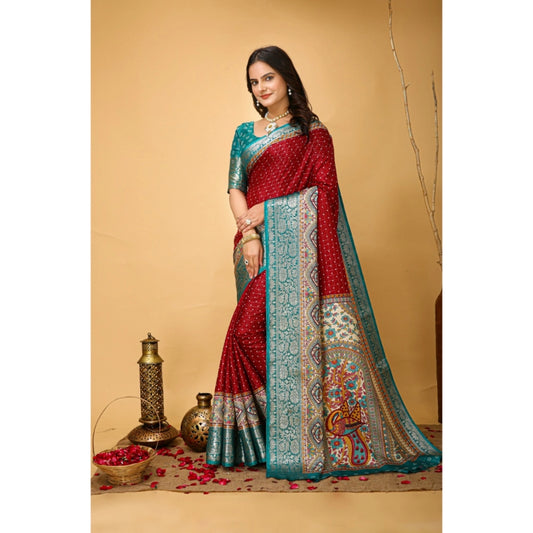 Generic Women's Soft Dola Cotton Kalamkari Printed Saree With Unstitched Blouse 5.5Mtr (Red)