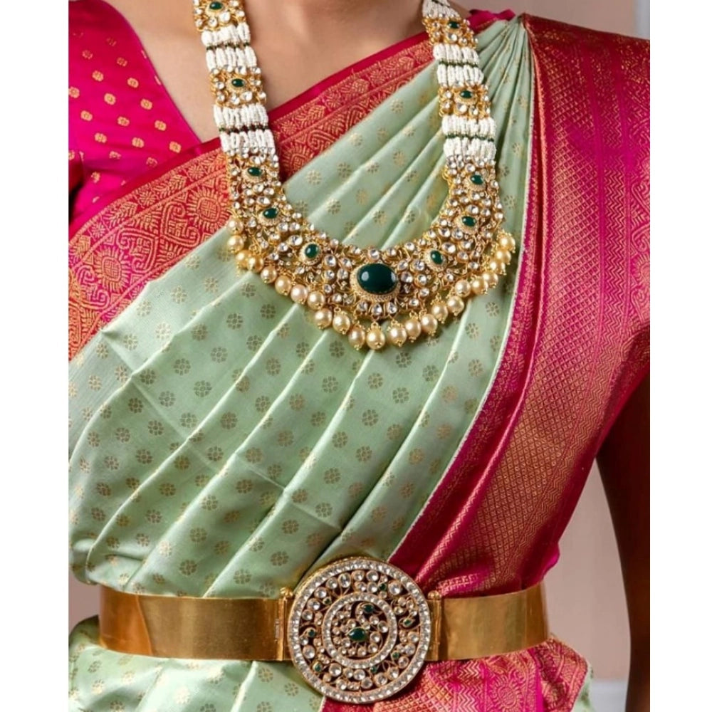 Generic Women's Soft Lichi Silk Printed Saree With Unstitched Blouse 5.5Mtr (Light Green)