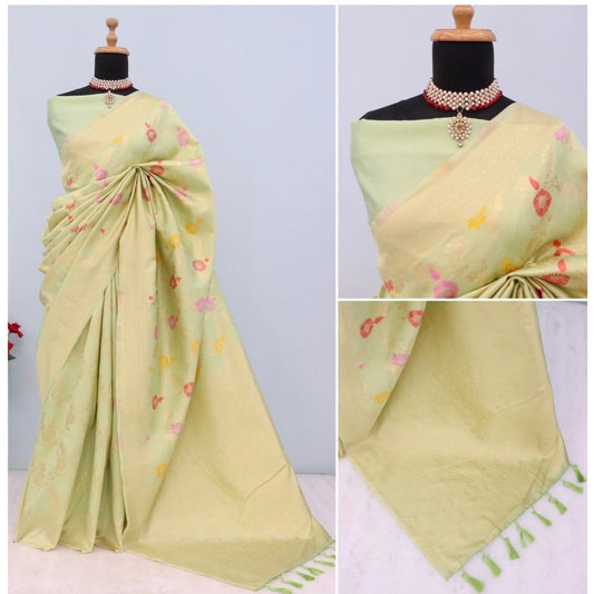 Generic Women's Banarasi Printed Saree With Unstitched Blouse 5.5Mtr (Pista)
