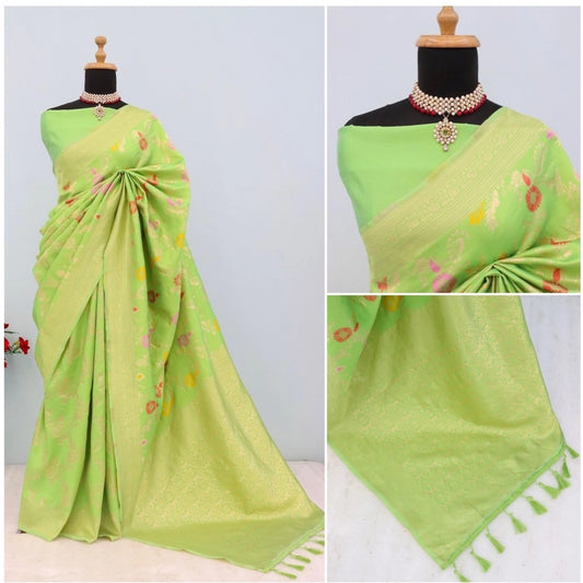 Generic Women's Banarasi Printed Saree With Unstitched Blouse 5.5Mtr (Green)