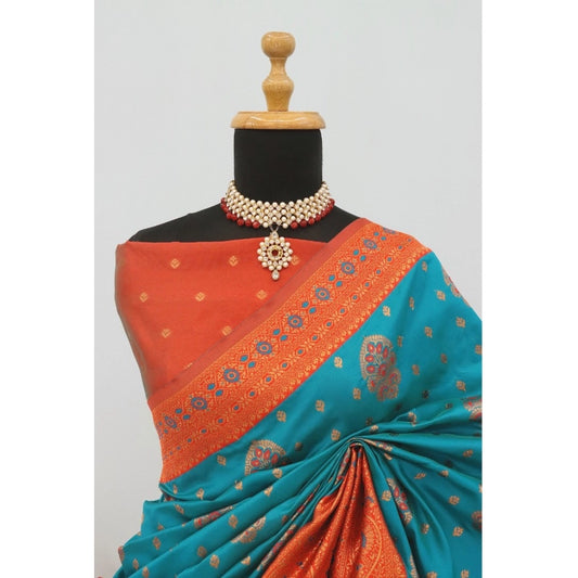 Generic Women's Banarasi Printed Saree With Unstitched Blouse 5.5Mtr (Rama)