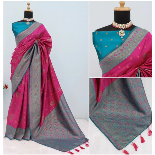 Generic Women's Banarasi Printed Saree With Unstitched Blouse 5.5Mtr (Rani)