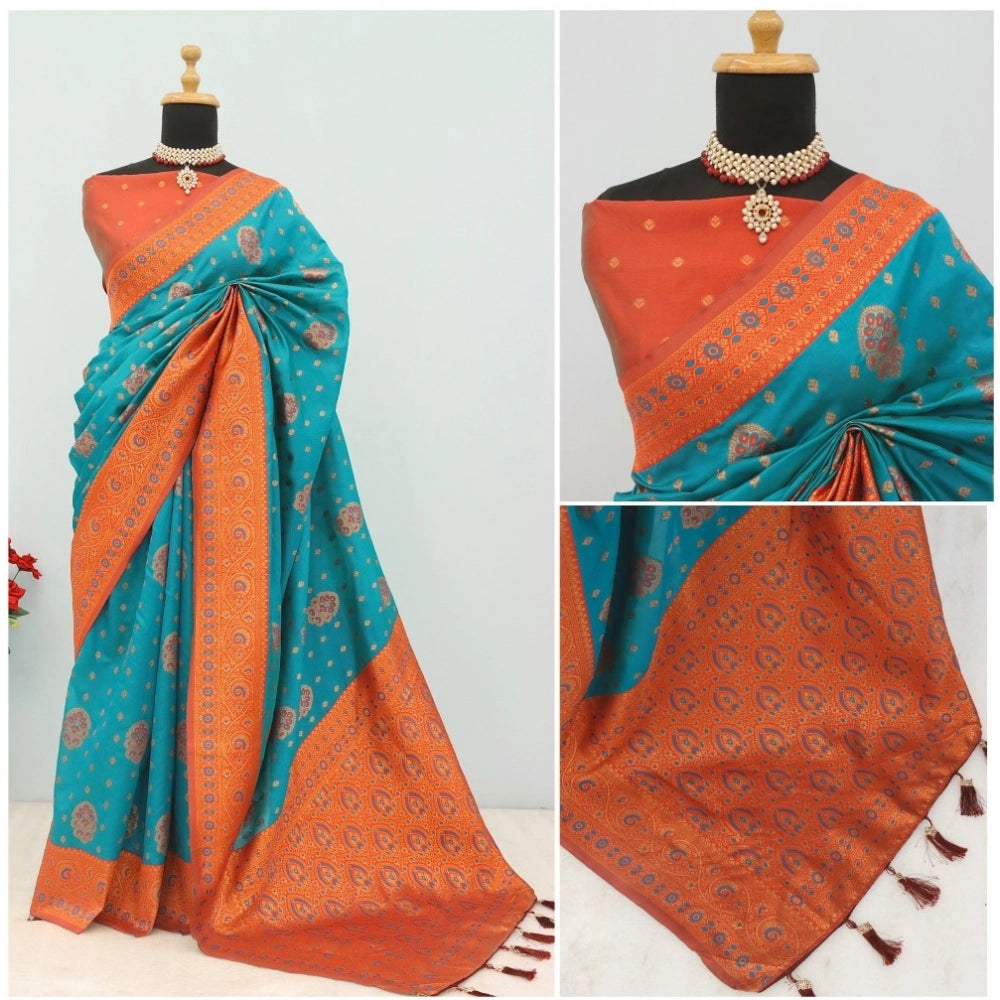 Generic Women's Banarasi Printed Saree With Unstitched Blouse 5.5Mtr (Rama)