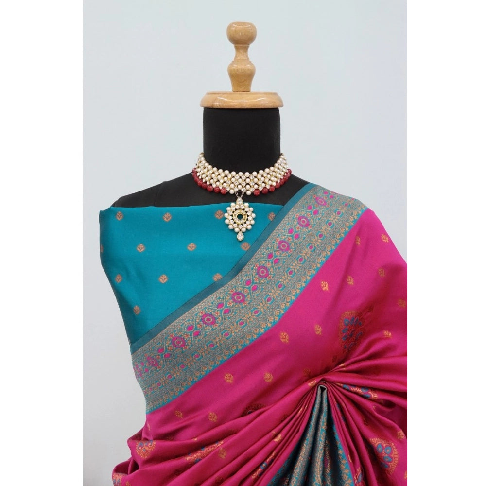 Generic Women's Banarasi Printed Saree With Unstitched Blouse 5.5Mtr (Rani)