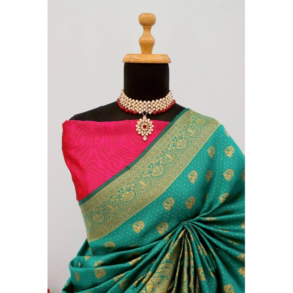 Generic Women's Banarasi Printed Saree With Unstitched Blouse 5.5Mtr (Rama)