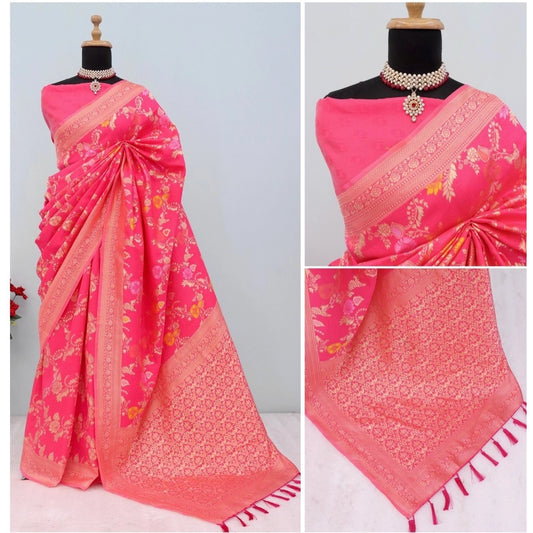 Generic Women's Banarasi Printed Saree With Unstitched Blouse 5.5Mtr (Rani)