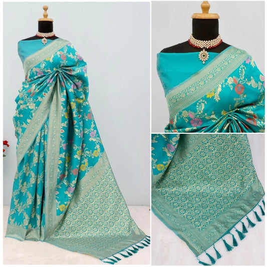 Generic Women's Banarasi Printed Saree With Unstitched Blouse 5.5Mtr (Rama)
