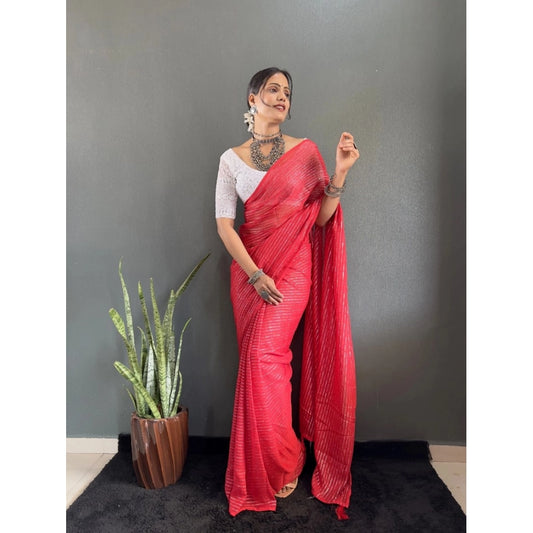 Generic Women's Chiffon Woven Bollywood Saree With Unstitched Blouse (5.5Mtr, Red)