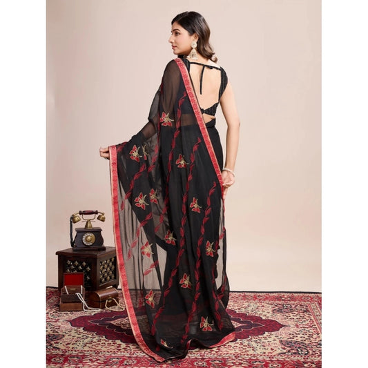 Generic Women's Georgette Printed Saree With Unstitched Blouse (5.5Mtr, Red)