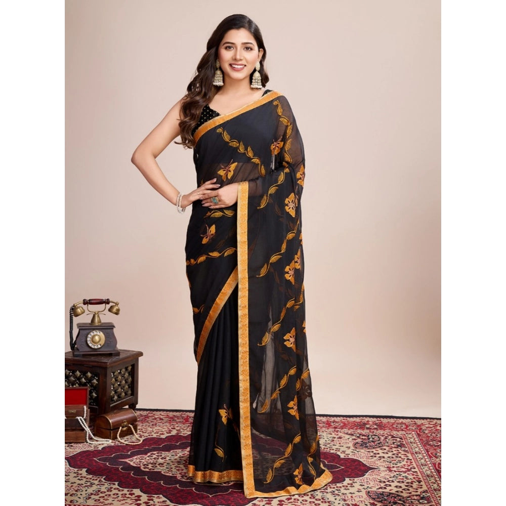 Generic Women's Georgette Printed Saree With Unstitched Blouse (5.5Mtr, Orange)