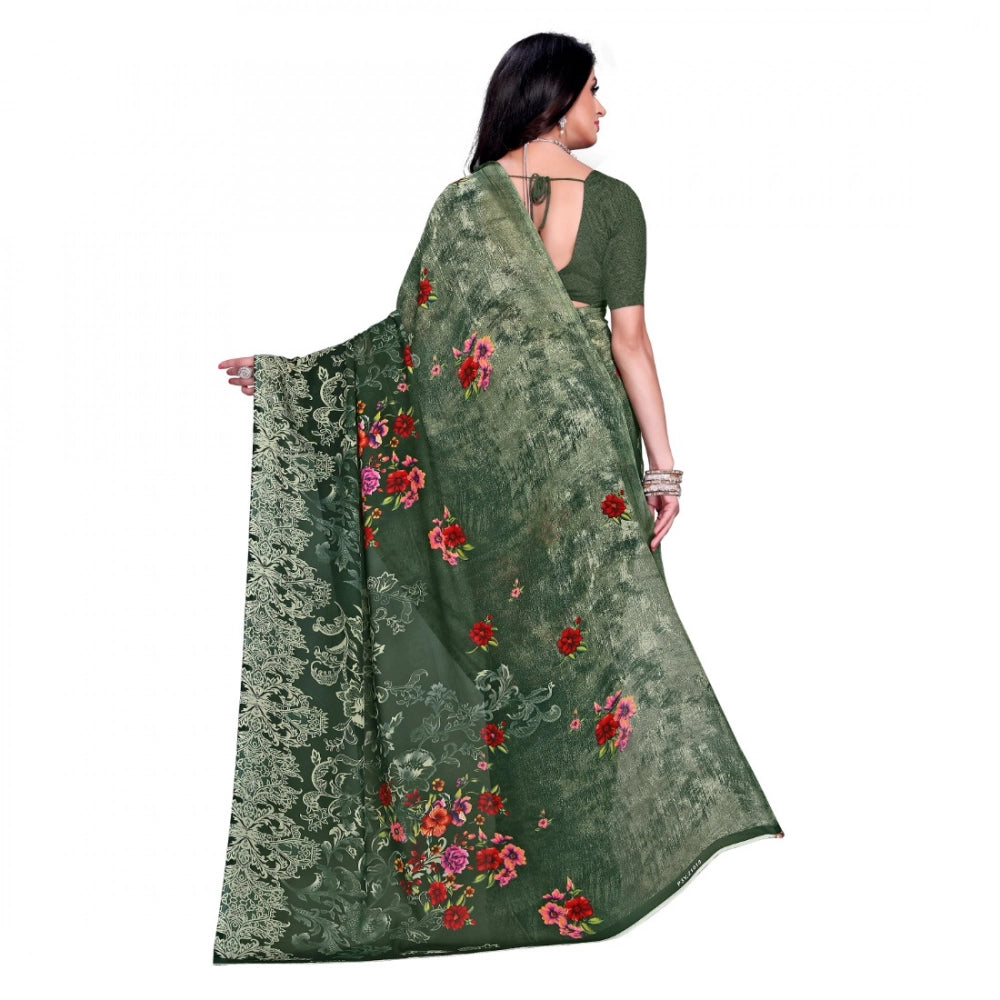 Generic Women's Faux Georgette Printed Saree With Unstitched Blouse 5.5Mtr (Green)